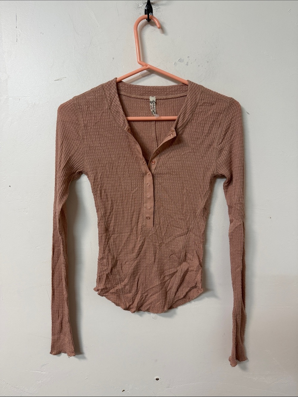 Free People Dusty Rose Waffle Henley Long Sleeve Top